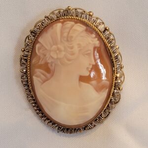 Vintage-Inspired Cameo Brooch with Gold Detailing
